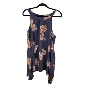 Torrid Sheer Floral Asymmetrical Halter Tunic Top Blouse Plus Size 1X Purple